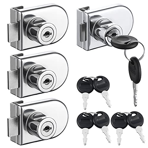 HonGien 4 Piezas Cerradura de Puerta de Vidrio, Cerradura para Vitrina de Vidrio, Cristal Cerradur de Seguridad Cerradur, para Puerta de Vidrio de 0.2-0.31 